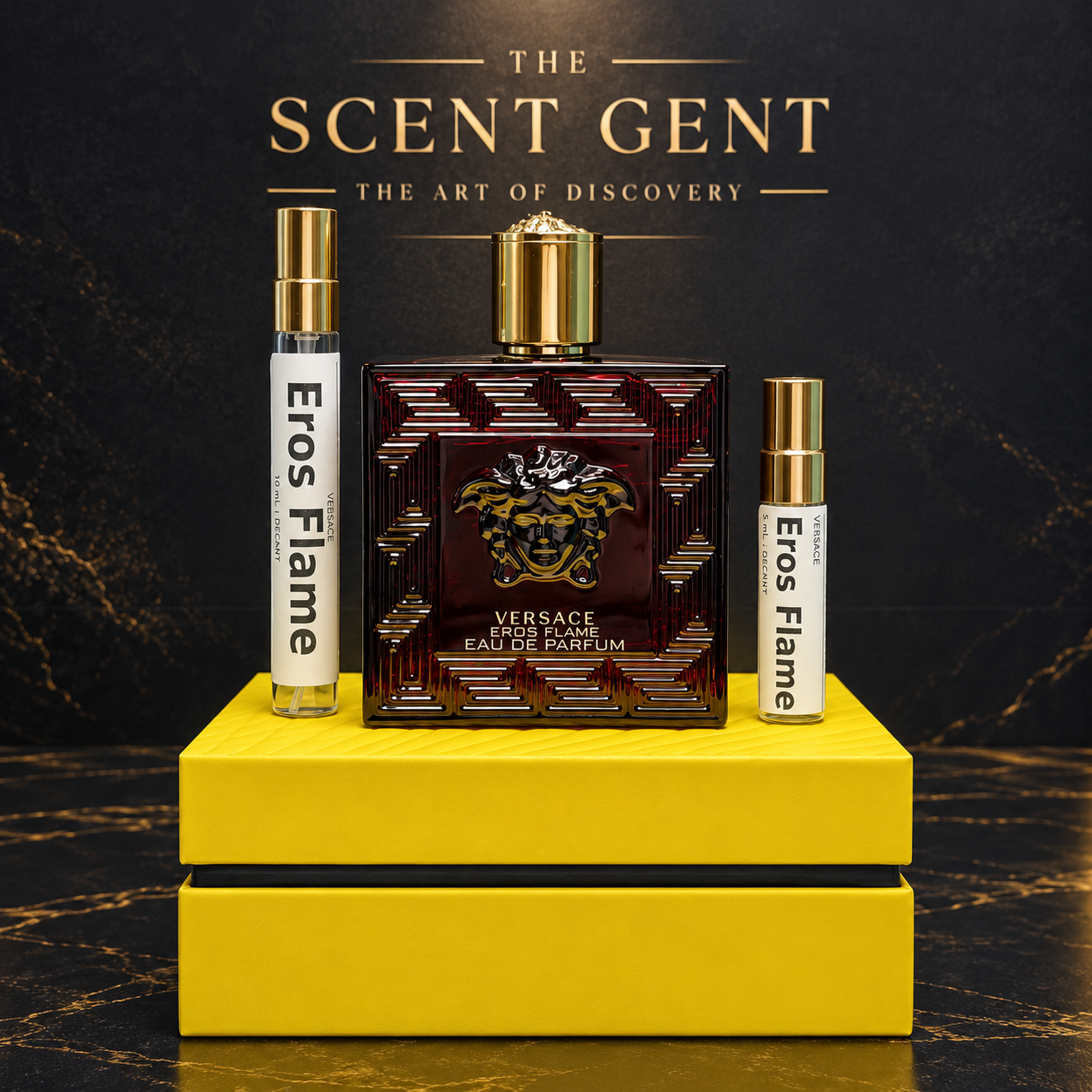 Versace Eros Flame with 5 mL and 10 mL decants