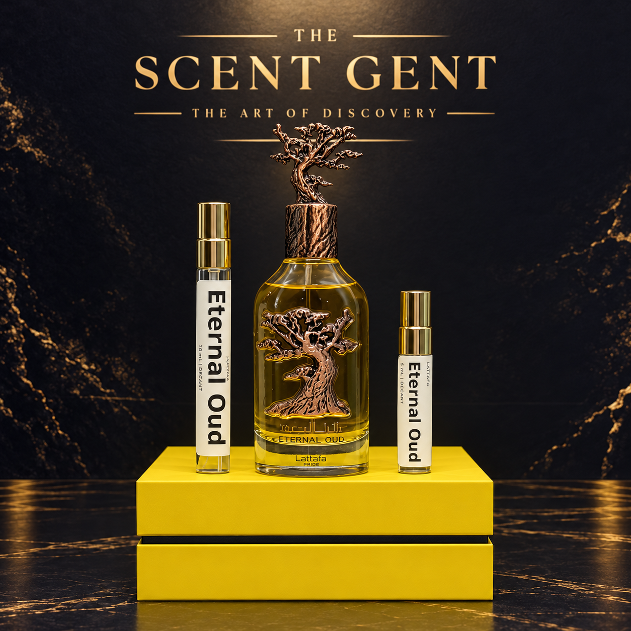 Lattafa Eternal Oud with 5 mL and 10 mL decants